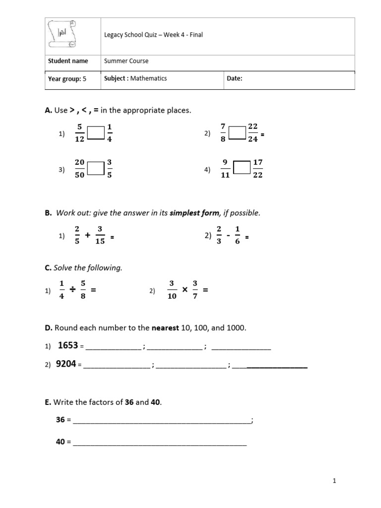 Wk4 Final Test - (Y5) Summer Course | PDF