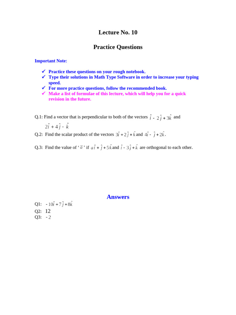 Practice Questions Lecture 10 | PDF