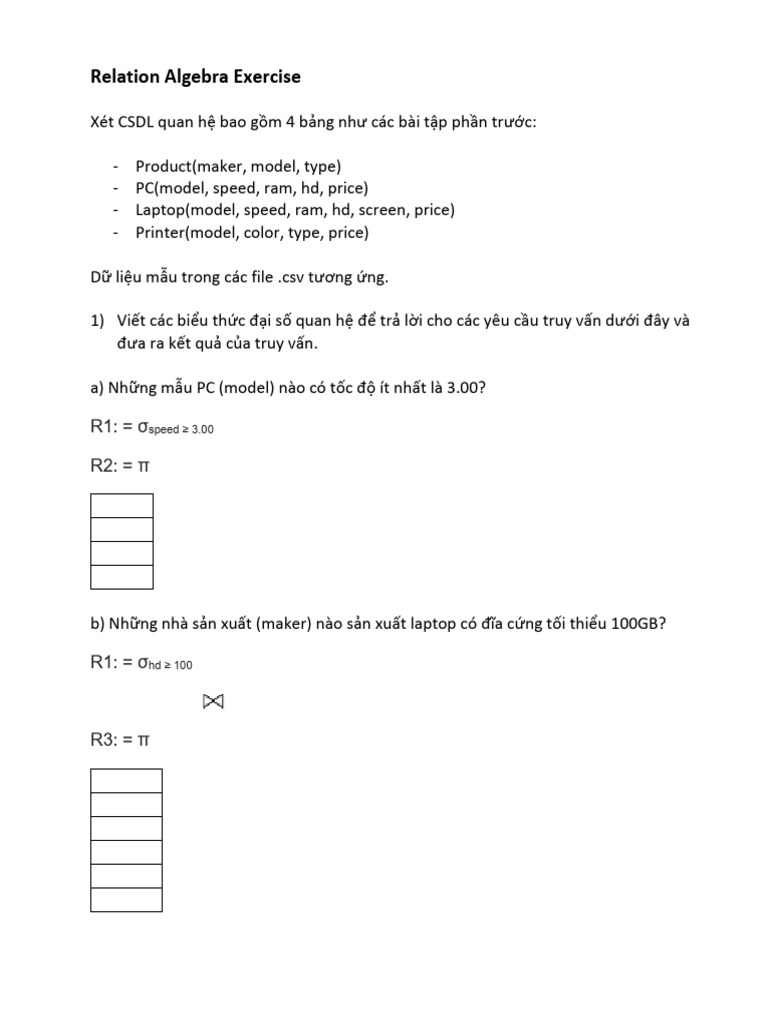 Relation Algebra Exercise | PDF
