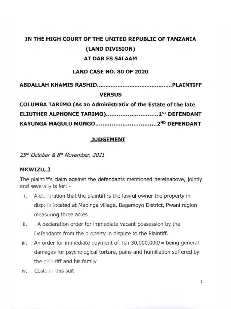 Land Ownership Dispute in Tanzania Case | PDF | Lawsuit | Witness