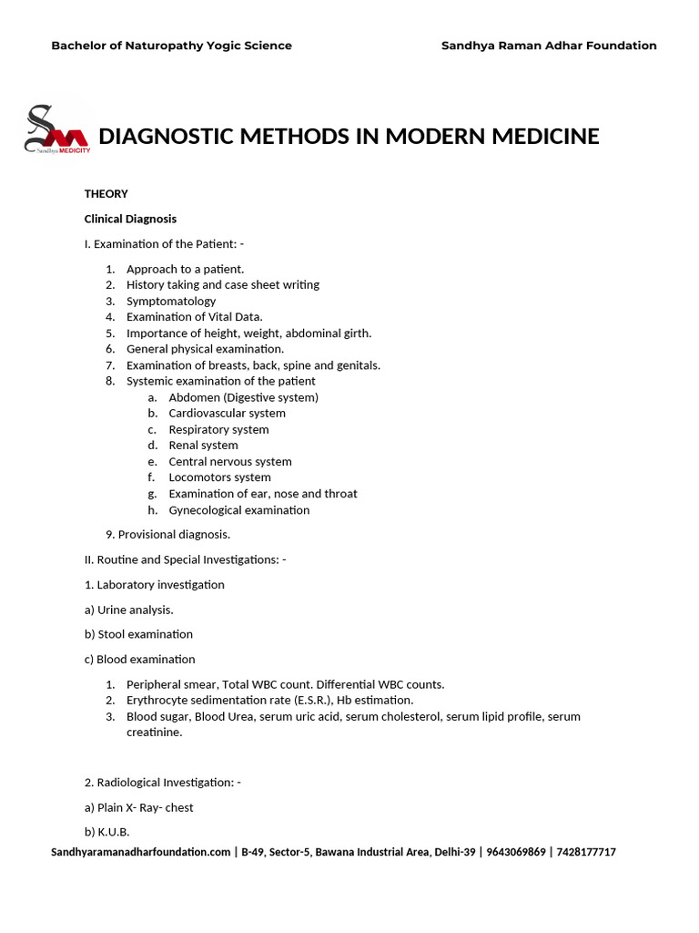 Diagnostic Methods in Modern Medicine | PDF | Physical Examination ...