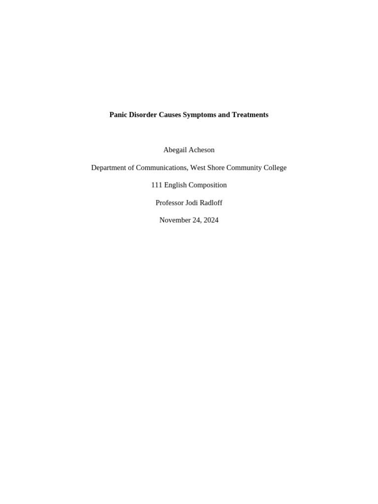 Panic Disorder 4 Pdf Panic Attack Panic Disorder