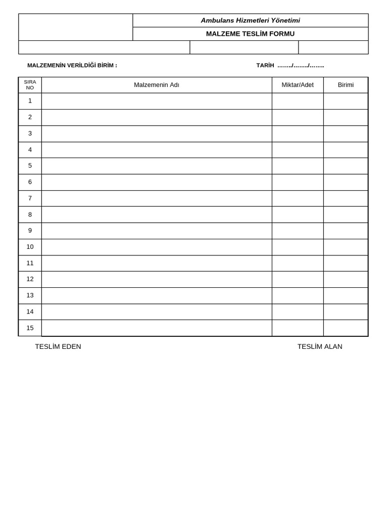 Malzeme Teslim Formu | PDF