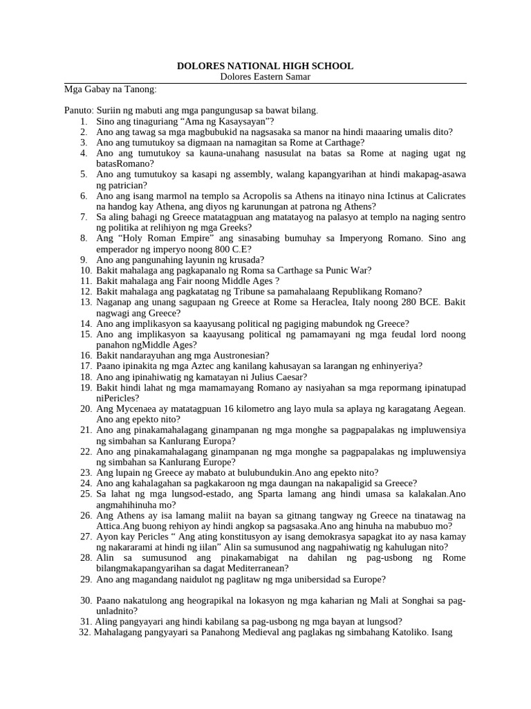 Pointers of The Test 2nd Quarter | PDF