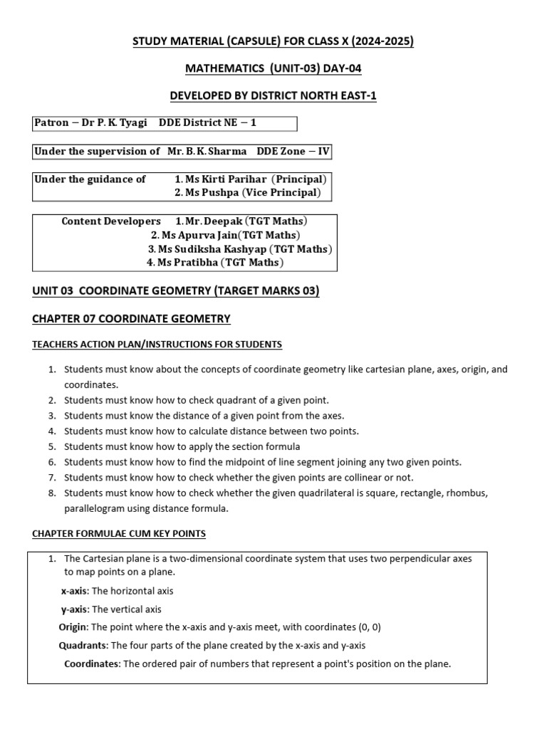 Class X Mathematics Study Material | PDF | Cartesian Coordinate System ...