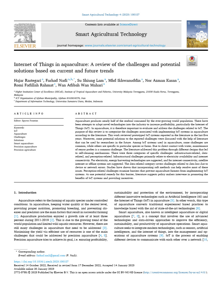 IoT Challenges and Solutions in Aquaculture | PDF | Internet Of Things ...