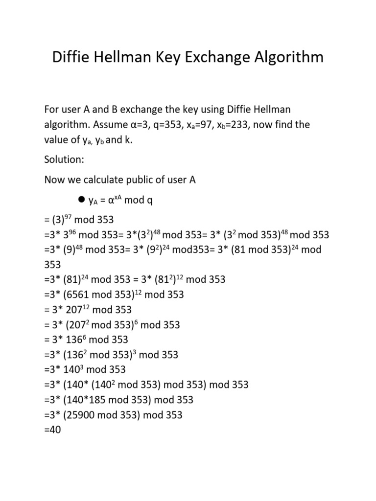 Mathematical Practice on Diffie Hellman Key Exchange Algorithm | PDF ...