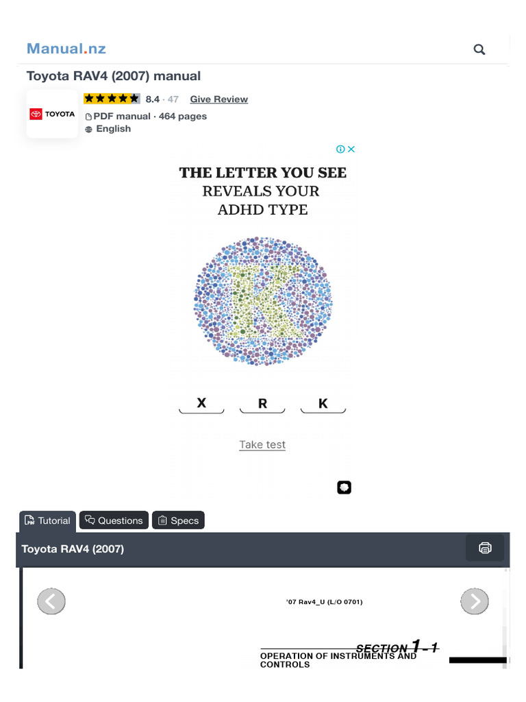TOYOTA RAV4 2007 MANUAL visual data 6