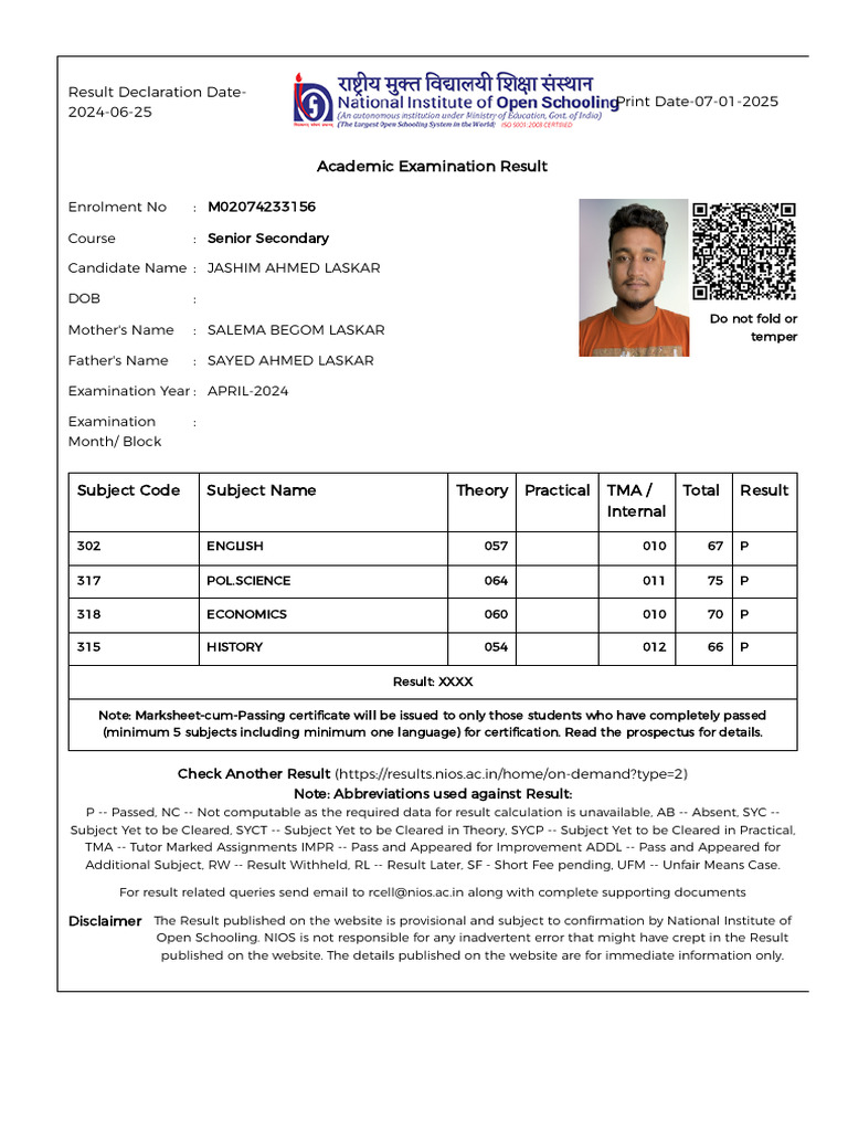 NATIONAL INSTITUTE OF OPEN SCHOOLING RESULT 2017 visual data 8