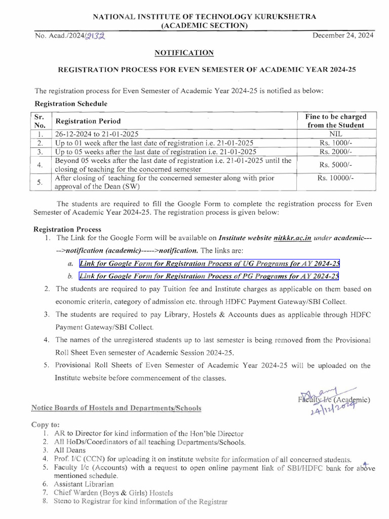 Even Semester Registration 2024-25 | PDF