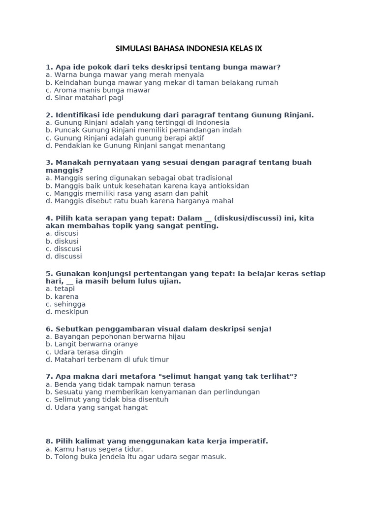 Simulasi Bahasa Indonesia Kelas IX | PDF