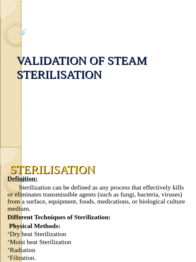 Steam Sterilization Validation Guide | PDF | Sterilization ...