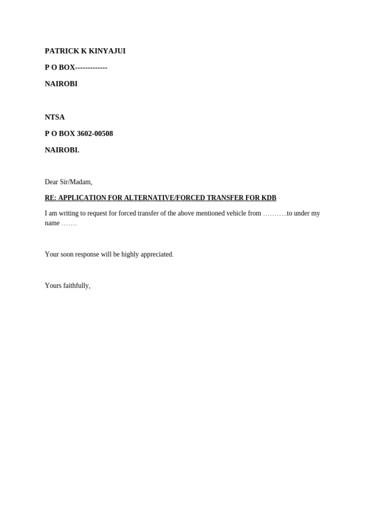 Vehicle Forced Transfer Request Letter | PDF