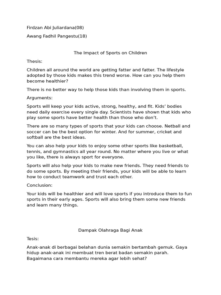 Benefits of Sports for Children's Health | PDF | Sports | Physical Exercise