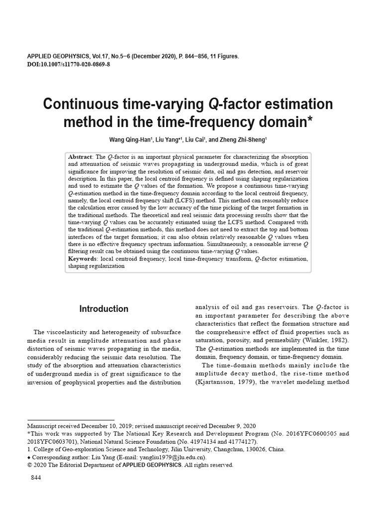 Time-Varying Q-Factor Estimation Method | PDF | Spectral Density | Wavelet