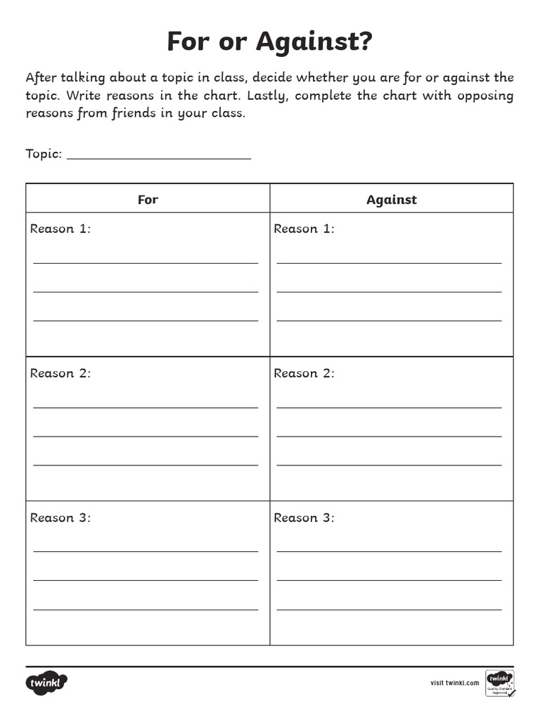 For or Against Debate Chart Template | PDF