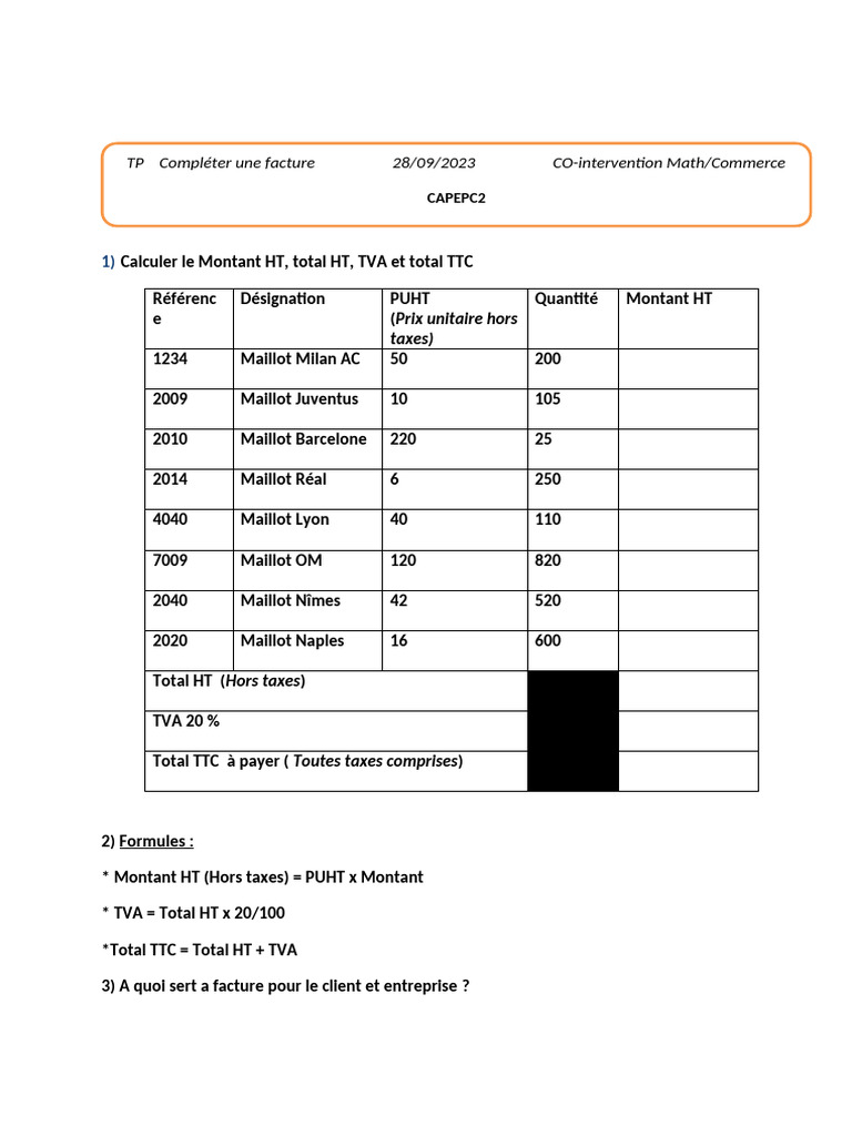 Calcul du Montant HT et Total TTC | PDF