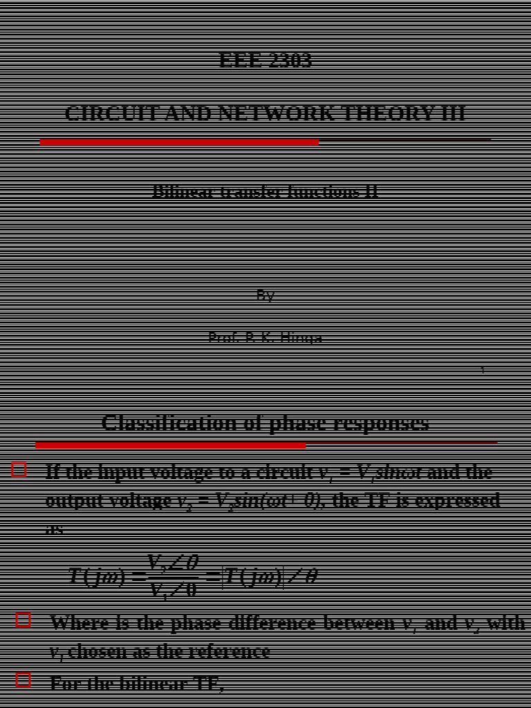 Bilinear Transfer Functions in Circuits | PDF | Electrical Engineering ...