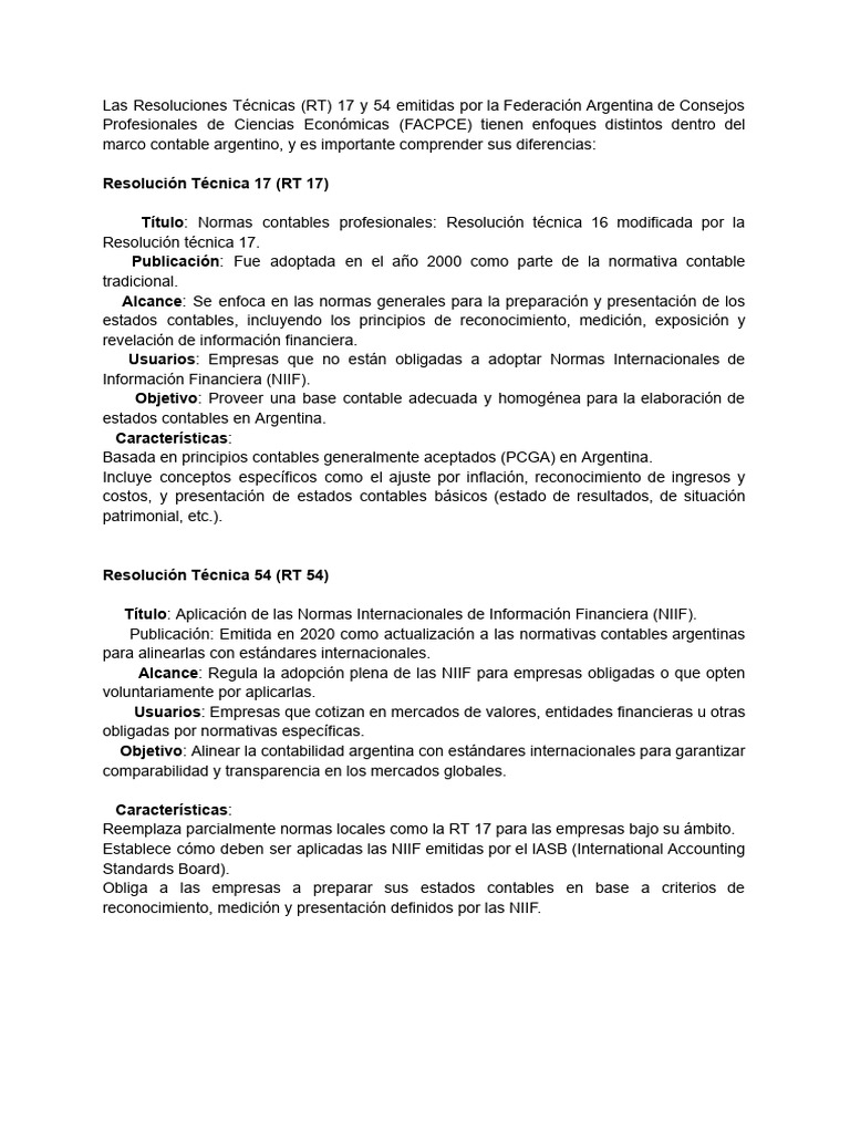 Comparativa RT 17 y RT 54 FACPCE | PDF