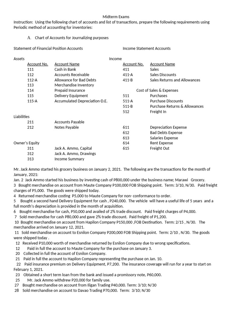 Midterm Exam: Accounting Journal Entries | PDF | Expense | Balance Sheet