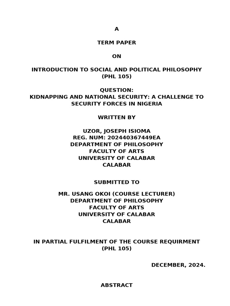 Term Paper Kidnapping and National Security | PDF | National Security ...