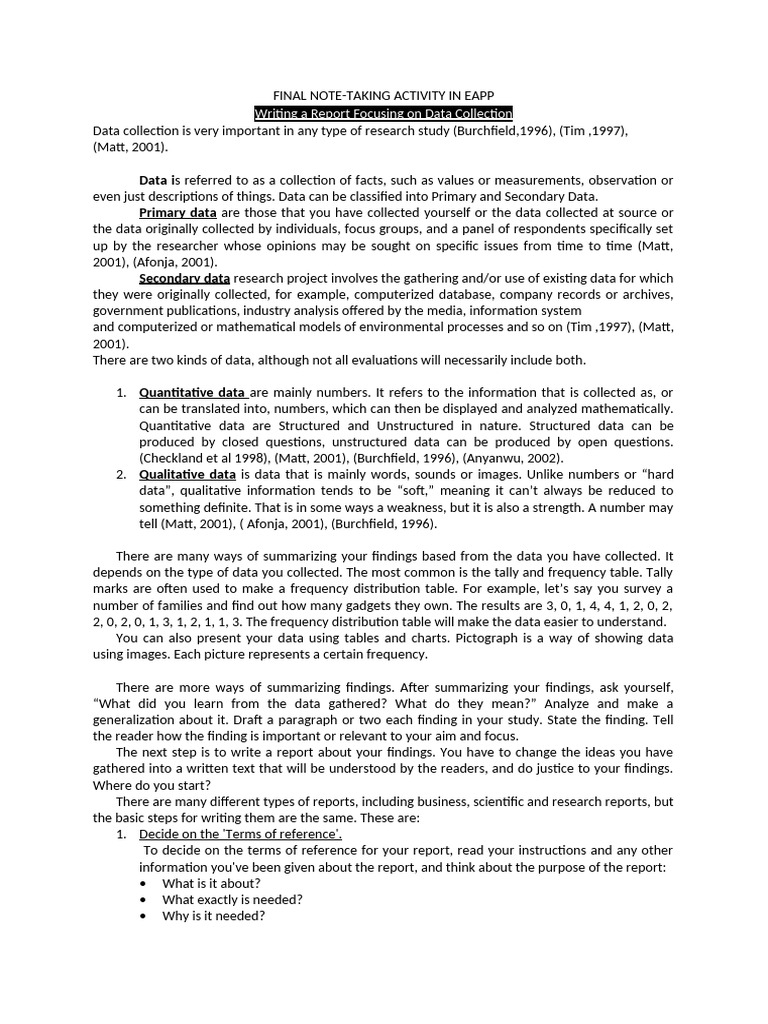 Data Collection and Report Writing Guide | PDF | Data | Quantitative ...