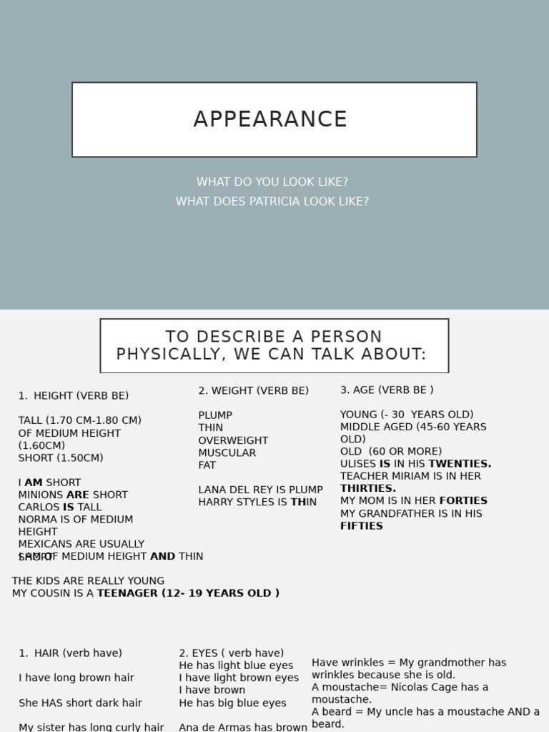 Describing Physical Appearance Guide | PDF