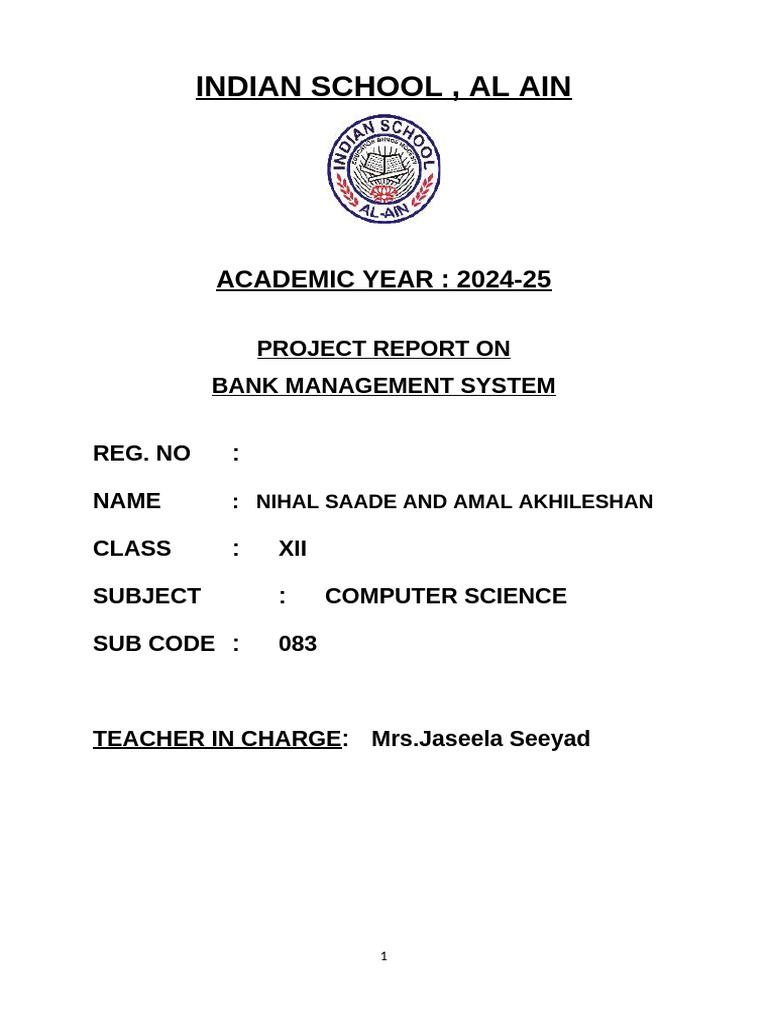 Bank Management System Project Report | PDF | Email Address | Databases
