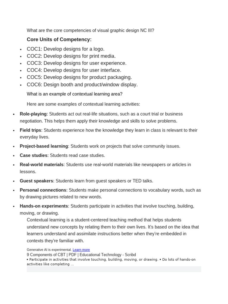 Core Competencies in Graphic Design NC III | PDF | Learning | Design