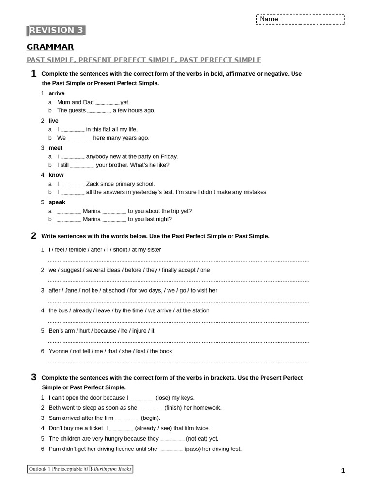 03outlook1 RevisionWorksheet3 | PDF | Syntax | Language Mechanics