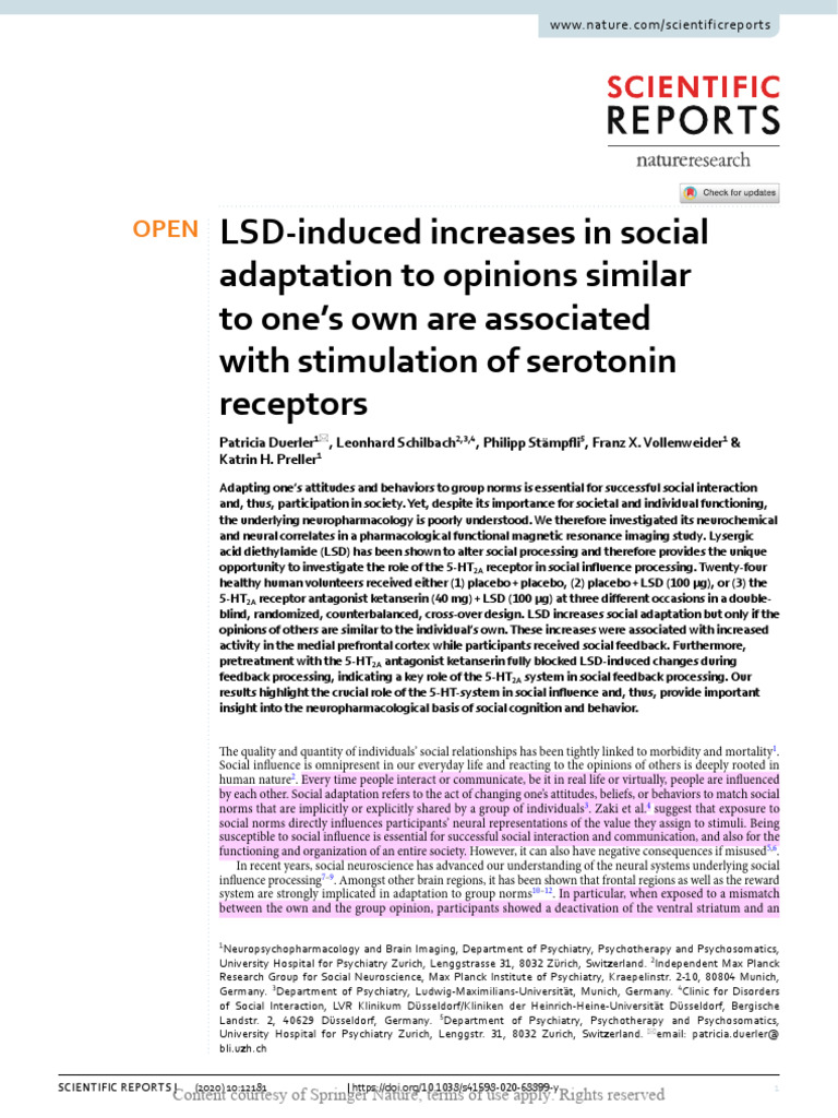 LSD's Role in Social Adaptation | PDF | Psychedelic Drugs | Functional ...