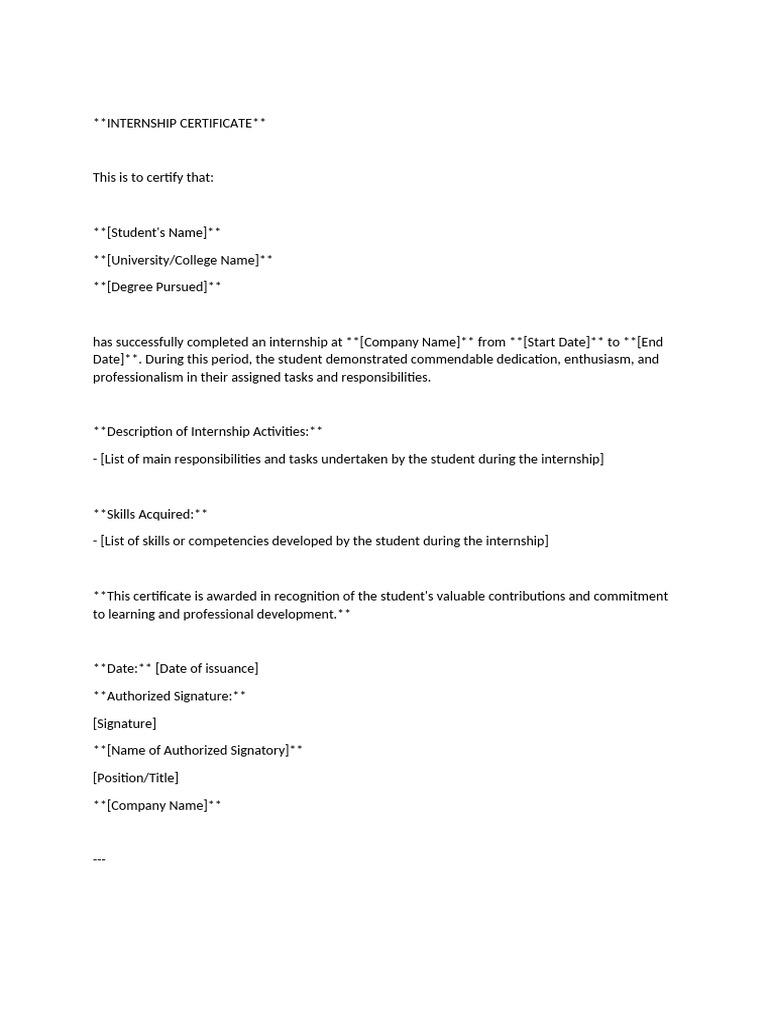 Internship Certificate Template | PDF