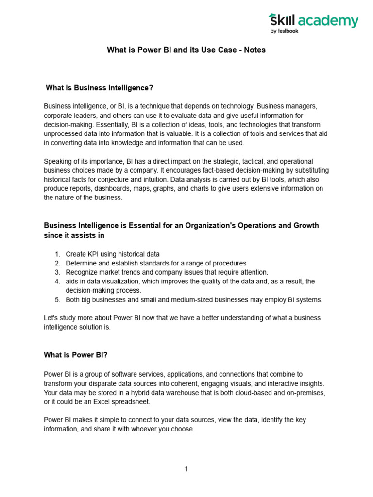 What_is_Power_BI_and_its_Use_Case_-_Notes | PDF | Databases | Business ...