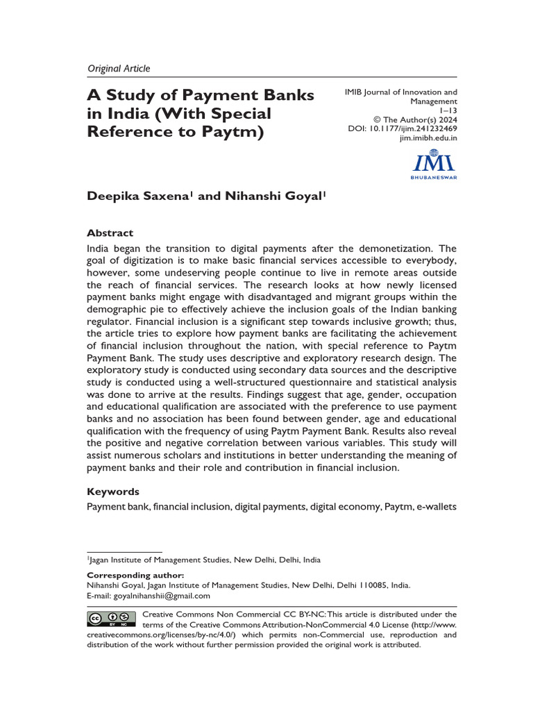 Paytm Payment Bank and Financial Inclusion | PDF | Banks | P Value
