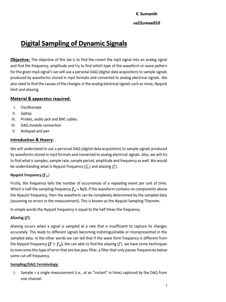 Sampling Rate and Signal Analysis | PDF | Sampling (Signal Processing ...