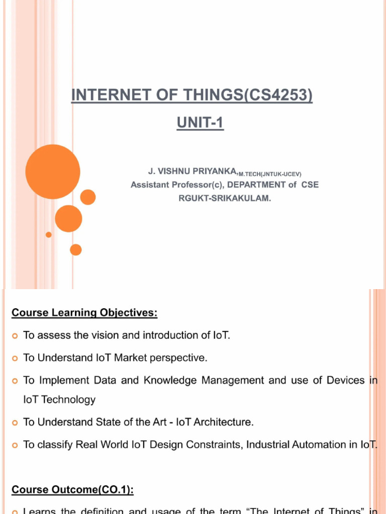 Iot Unit 1 Presentation Which Is Basic Presentation Level | PDF