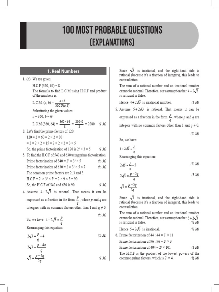 Most Probable Solutions Mathematics (Basic) | PDF | Factorization ...