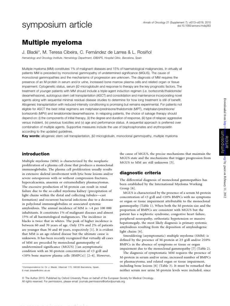 Multiple Myeloma: Diagnosis and Treatment | PDF | Multiple Myeloma ...