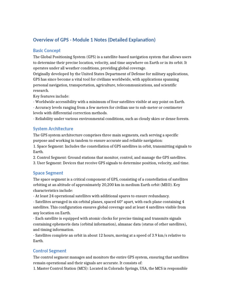 GPS Overview: Key Concepts and Architecture | PDF | Global Positioning ...