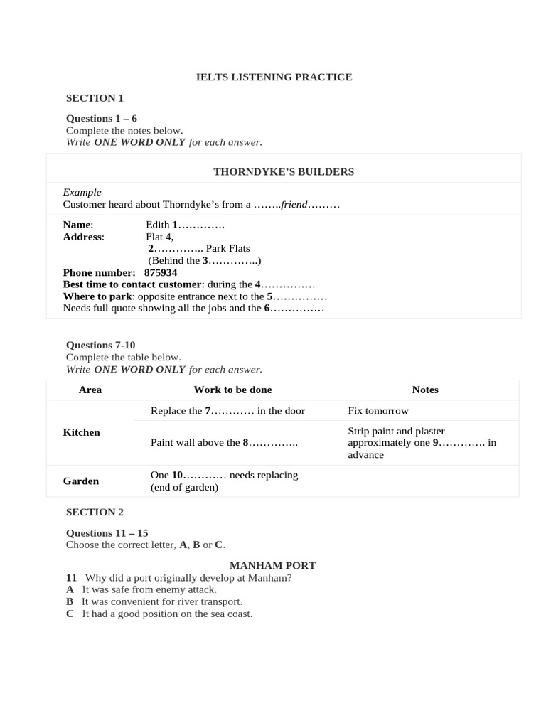 IELTS Listening Practice Exercises | PDF