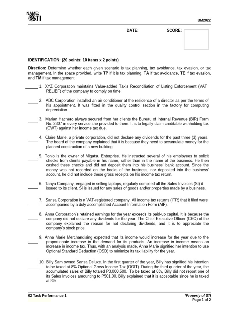 02 Task Performance 1 | PDF | Taxes | Dividend