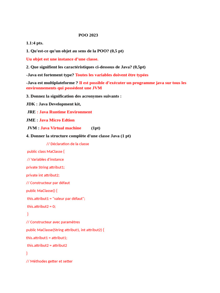 Concepts de POO en Java : Classes et Exceptions | PDF | Java (Langage ...
