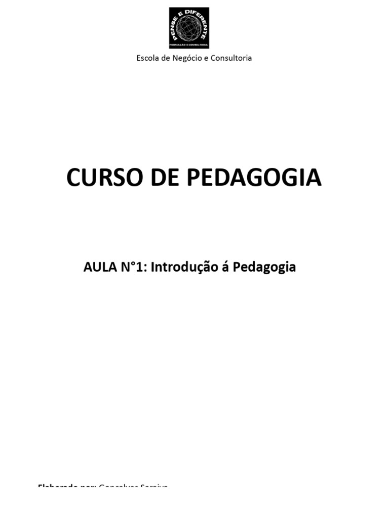 Introdução à Pedagogia: Conceitos e Tipos | PDF | Pedagogia | Aprendizado
