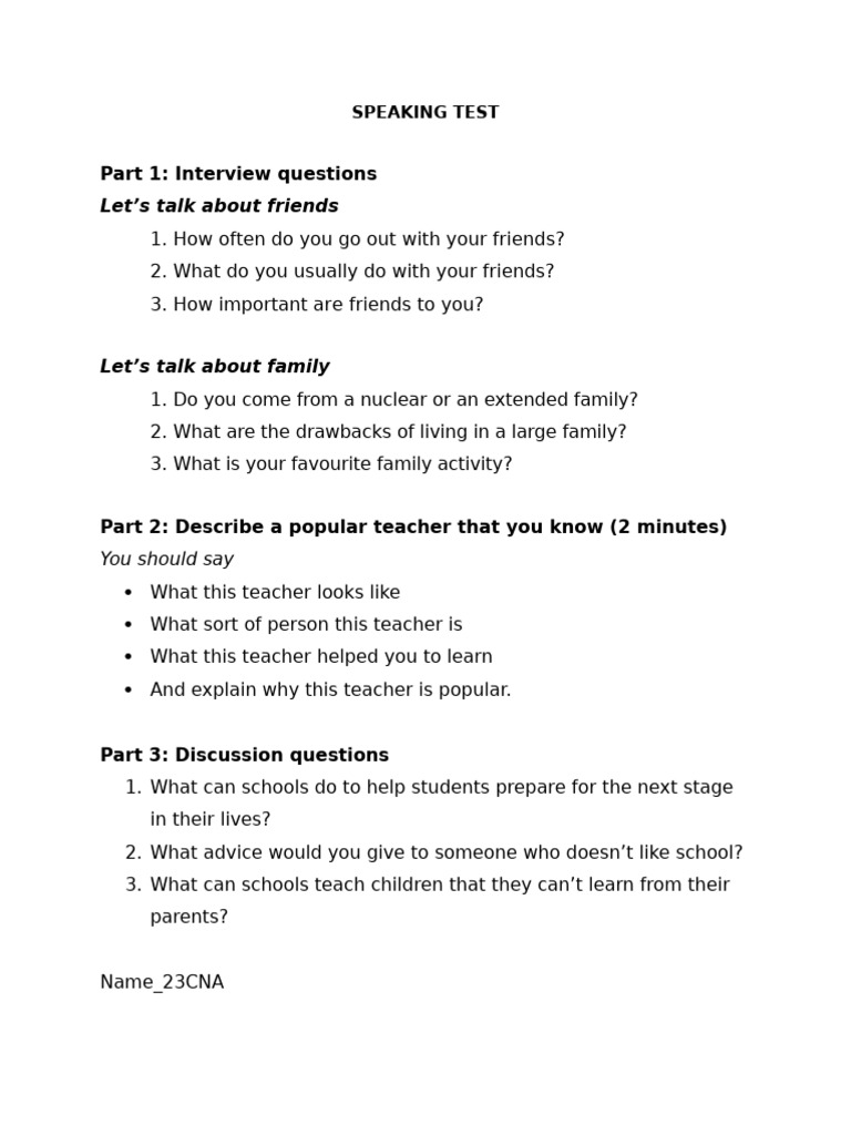 Pre-Speaking Test Guidelines | PDF