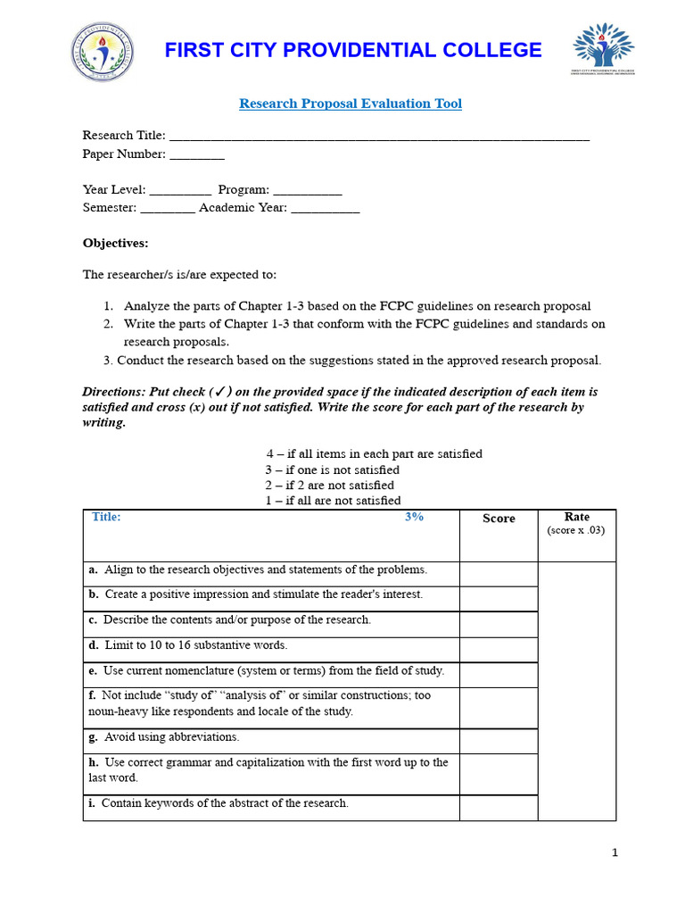 Research Proposal Evaluation Rubric | PDF | Hypothesis | Methodology
