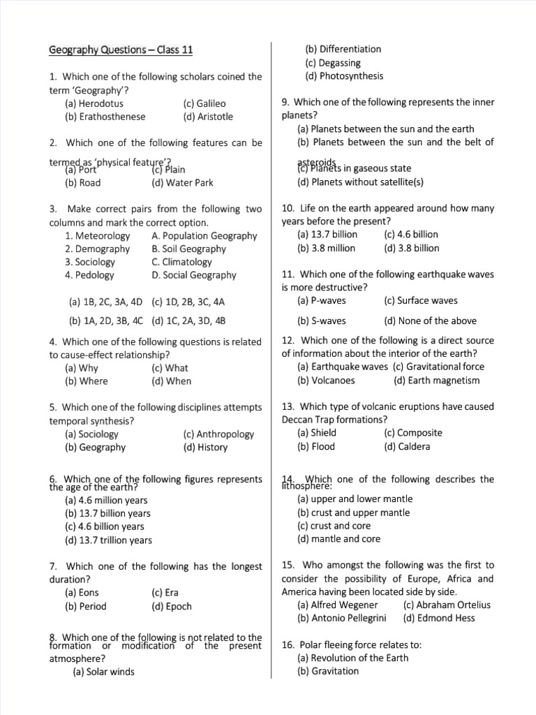 Geography Quiz Questions and Answers | PDF | Atmosphere Of Earth ...