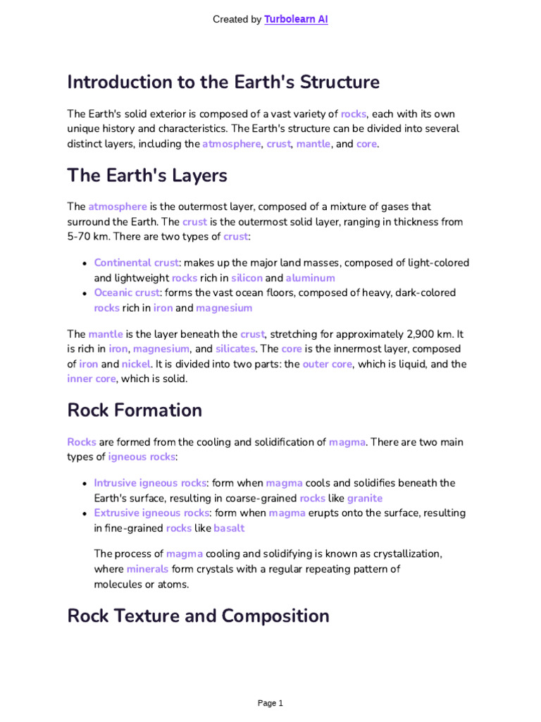 Introduction To The Earth's Structure | PDF | Rock (Geology) | Igneous Rock