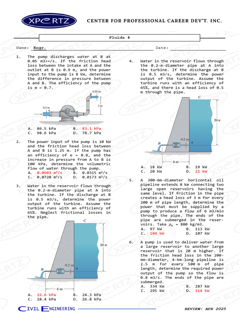 APR2025 Review Fluids 4 Practice Problems | PDF | Pump | Chemical ...