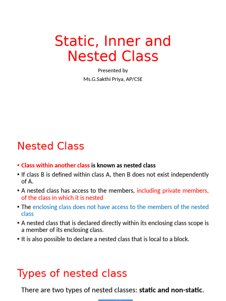 Static, Inner and Nested Class | PDF | Class (Computer Programming ...