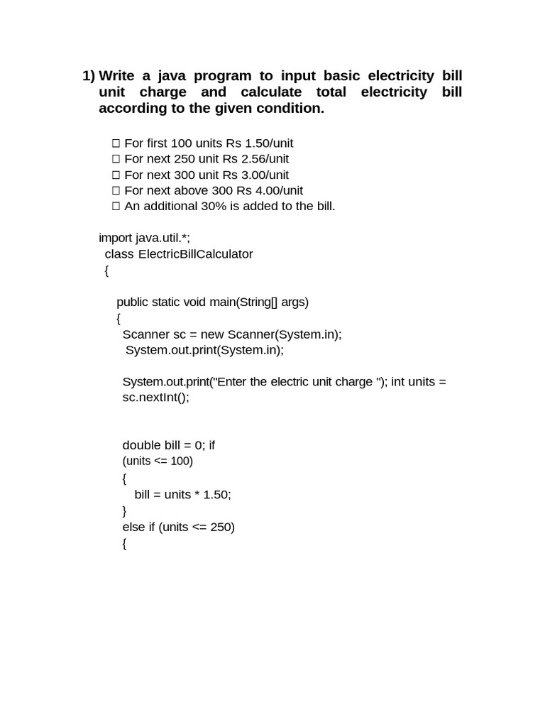 Java Programs for Bill and Pattern Calculations | PDF | Software ...
